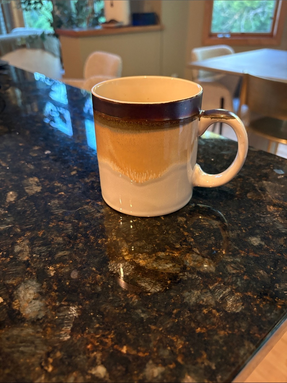 Anthropologie Two-Tone Glazed Stoneware Mug in Cream and Brown